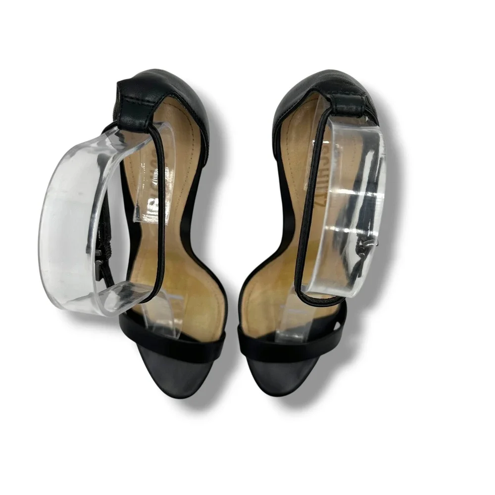 Schutz Cadey-Lee Black Leather Ankle Strap Stiletto High Heel Sandals Mens 8.5B